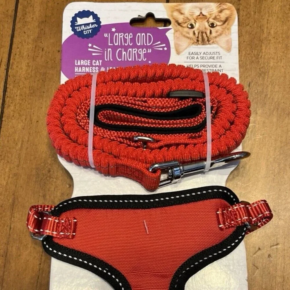 WHISKER CITY LARGE CAT HARNESS & LEASH SET NEW RED & BLACK